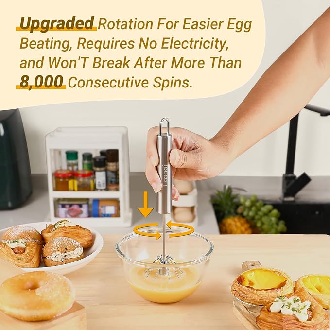 Upgraded Stainless Steel Semi-Automatic Whisk - Easy to Use Whizzy Whisk, Versatile Wisker Tool for Cooking, Kitchen Essential Egg Beater for Baking, Whisking, Beating & Stirring (10+12in)