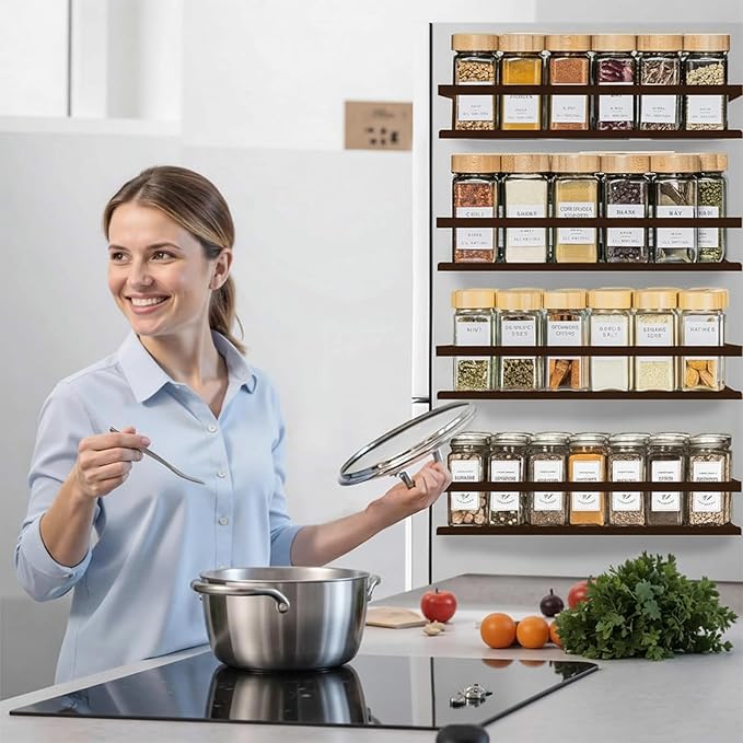 Magnetic Spice Rack for Refrigerator Seasoning Organizer for Spice Fridge Shelf storage Magnetic Shelf with Hook for Oven(6pack) (4Pack-Cut out-bronze)