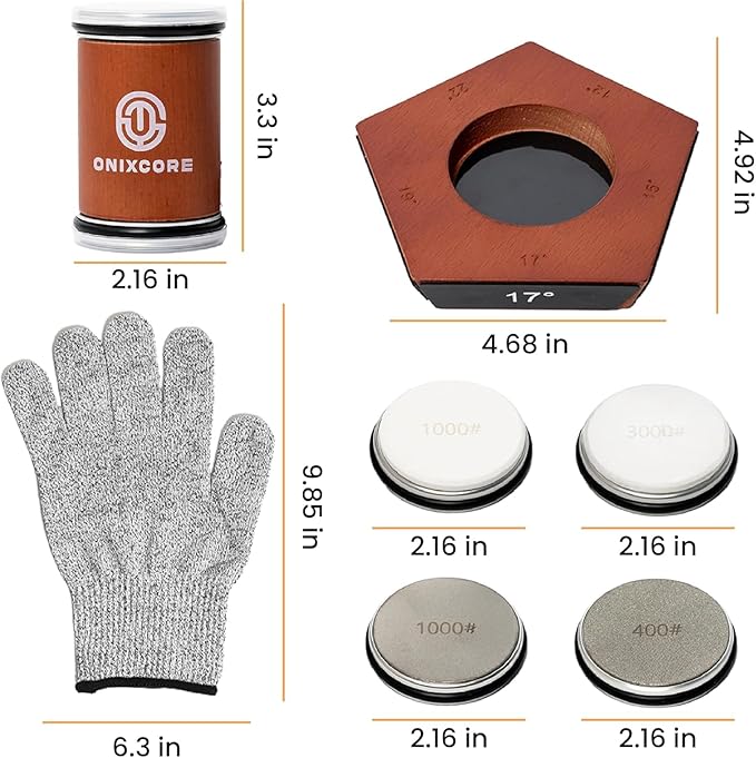Rolling Knife Sharpener Kit, Magnetic 5-Angle Base 12° 15° 17° 19° 22°, 4 Grit Discs (400# 1000# Diamond, 1000# 3000# Ceramic), Precise for Fine Cutting, Gloves for Protection, Knife Sharpener