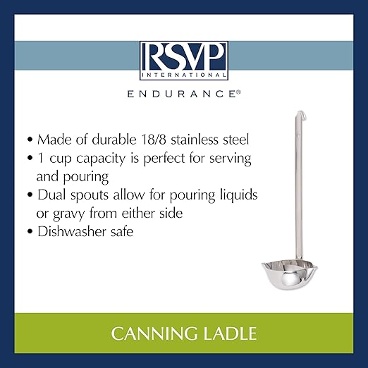RSVP International Endurance Canning Collection Non-Reactive 18/8 Stainless Steel, Dishwasher Safe, Ladle, 13-1/2"