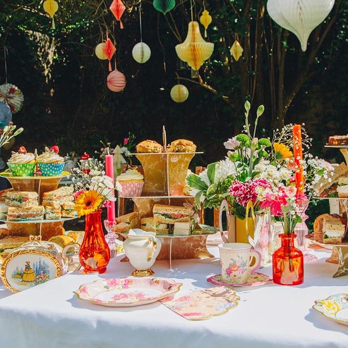 Talking Tables Floral Paper Table Cover Disposable Tablecloth For Mother's Day Afternoon Tea Party Decoration For Birthday, Bridal Party, Baby Shower, Wedding, Rectangular, 70" x 47" Pink & Yellow