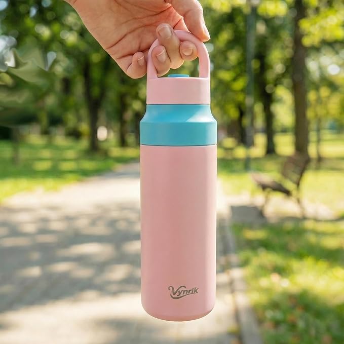 Pink Stainless Steel Water Bottle Insulated 20 oz Tumbler with Handle,Leak Proof Travel Bottles,Water Cup with Lids