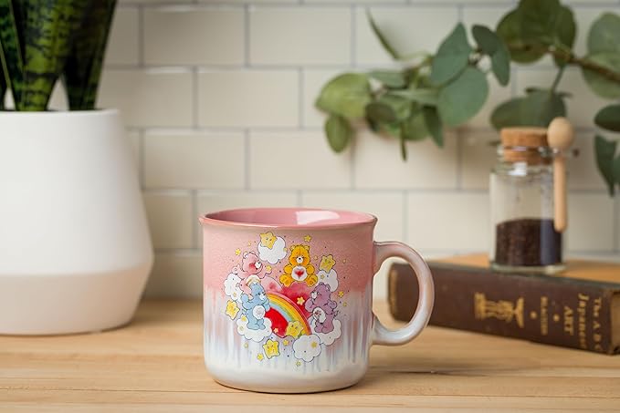 Silver Buffalo Care Bears Rainbow with Stars Reactive Glaze Ceramic Camper Mug Featuring Tenderheart, Cheer, Grumpy, and Share Bear, 20 Ounces