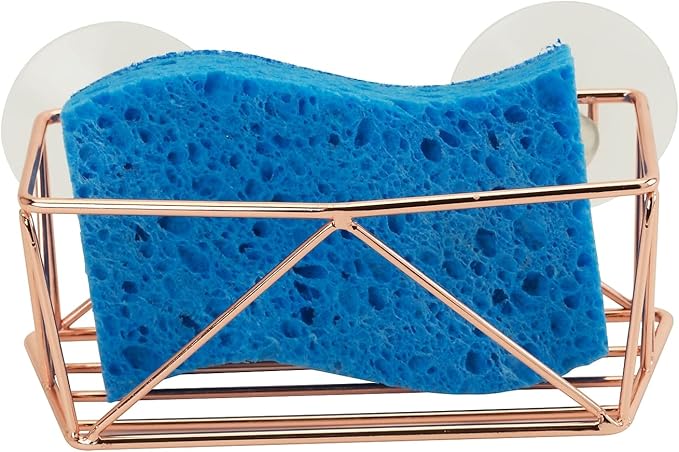 Kitchen Details Geode Suction Cup Sponge Holder | Durable Iron Construction | Suction Cup Stabilizers | Rust Resistant Finish | Kitchen Sink Accessories | Copper