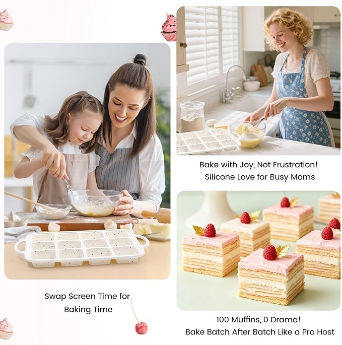 SJ Silicone Brownie Pan with Dividers, Metal-Reinforced Frame, 2-Pack (12 Cavity Each), Nonstick Food-Grade Silicone, Dishwasher Safe—Bakes Neat Squares for Brownies, Bars & Cornbread