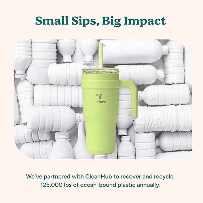 Reduce 24 oz Stainless Steel Tumbler with Handle - Dual-Wall Vacuum Insulated Travel Mug, Sweat-Proof Lid & Reusable Straw - Keeps Drinks Cold for 24 Hrs, Fits Cupholders, Dishwasher Safe-Ocean Breeze