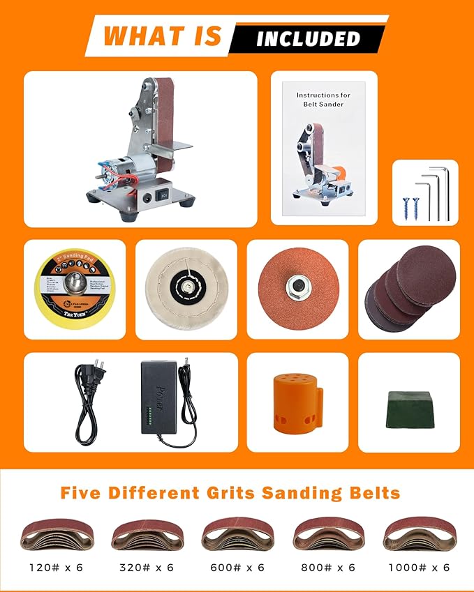Mini Belt Sander, Electric Small Sander Knife Making Supplies, 7 Adjustable Speed Electric Knife Sharpener, Power Belt Grinder for Woodworking, Metal Working DIY (5'' x 6.5'' x 7.4'')
