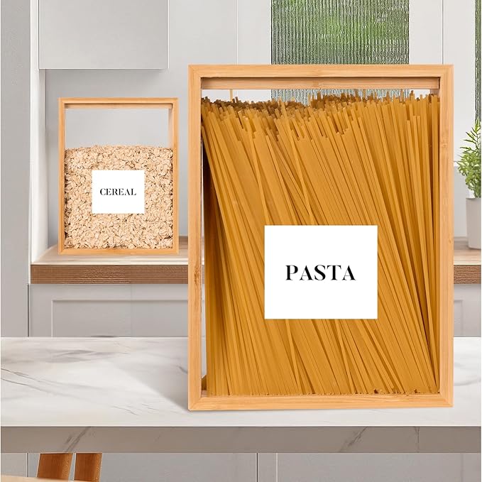 Food Dispenser 2L,2 Pack Easy-to-Clean Bamboo Food Storage Containers Featuring a Removable PVC Door Panel,Cereal Cispensers For Serving Tea,Coffee,Sugar,Candy,Pasta,Spice
