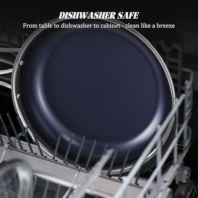 10" Hybrid Ceramic Nonstick Frying Pan, 3-Ply Stainless Steel Skillet, 2-Layer Coating, PFAS & PTFE Free, 9H Hardness & Corrosion Resistance, Dishwasher Safe, Induction Compatible-Blue