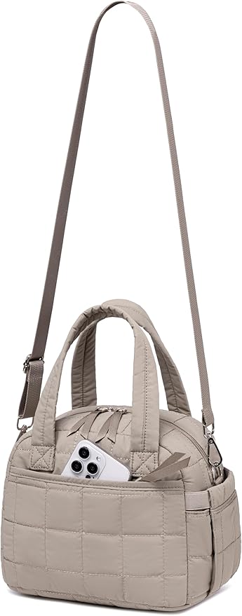 LEDAOU Lunch Box for Women Lunch bag Quilted Puffer Lunch Box with Adjustable Strap Insulated Reusable LunchBox for Work School Picnic Travel (Grey)