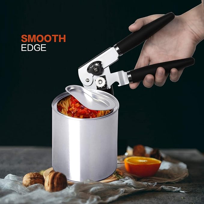 Can Opener Stainless Steel Manual Can Opener Easy Turn Knob Sharp Cutting Wheel Good Grips with Built-in Bottle Opener