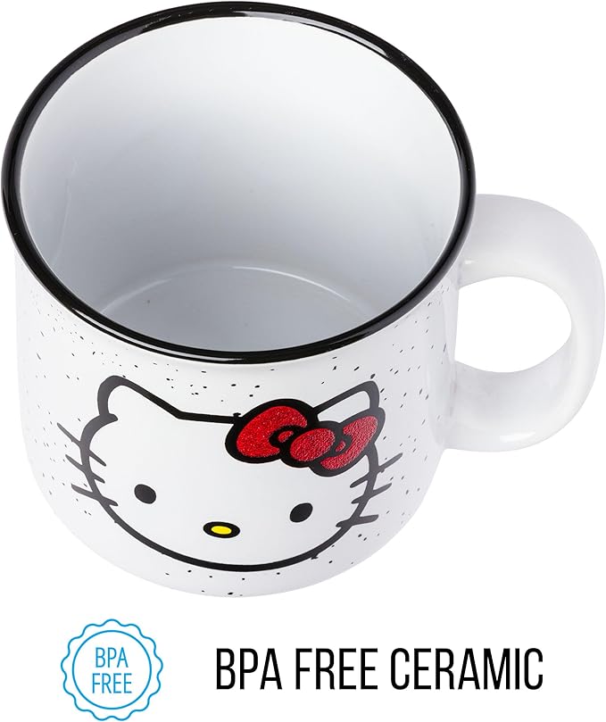 Silver Buffalo Sanrio Hello Kitty Red Bow Glitter Ceramic Camper Mug, 20 Ounces