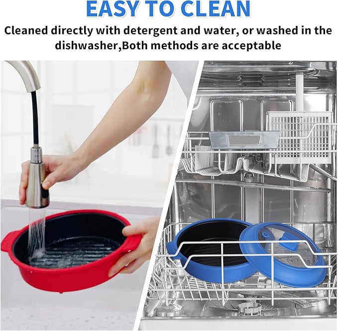 Microwave Grill Pan, Fry Griddle Crisper Pan with Lid for Grilling Browning and Crisping Foods Microwave Silicone Cookware for Baked Potato Meat Sandwich Vegetable Blue