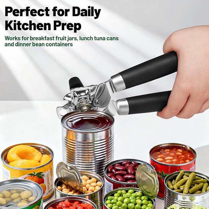 Can Opener Multifunction Manual Can Opener Features Black Stainless Steel Construction Open Can Beer Bottle for Daily Kitchen Use Seniors and Arthritis Hands