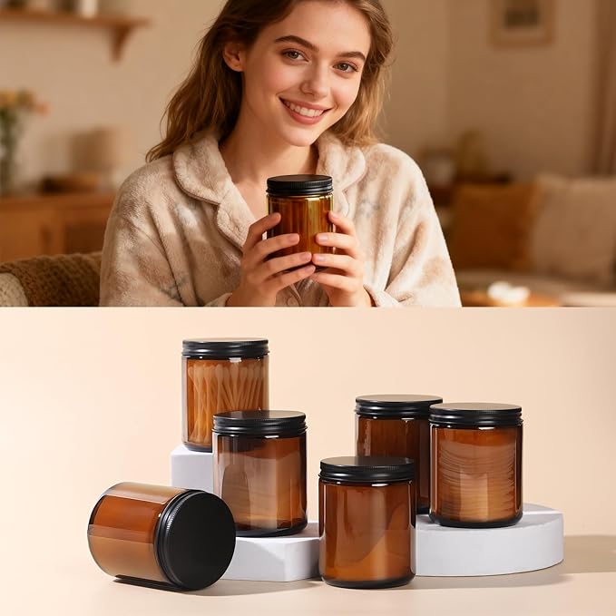 8oz Amber Glass Jars with Lids (3 Pack) - Empty Candle Jars for making candles,Cosmetic Jar,Amber Containers with Lids for Creams,Lotions,Spices