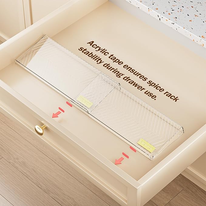 Spice Drawer Organizer, 8 Pack Clear Seasoning Organizer Rack, Expandable From 11" to 22" Wide Kitchen Spice Rack Organizers for Drawer, Countertop (Jars Not Included)