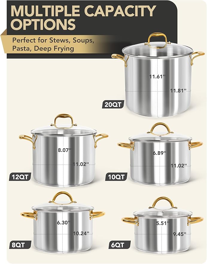MICHELANGELO Stainless Steel Stock Pots - 8 Quart Pot with Lid, Soup Pot Induction Compatible, Cooking Pots with Riveted Handle, Oven & Dishwasher Safe