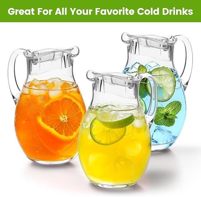 Middle Size Clear Plastic Pitcher with Lid (72 oz), Unbreakable Water Pitcher with Handle, Fridge Jug, BPA-Free, Shatter-Proof, Great for Iced Tea, Sangria, Lemonade, Juice, Milk, and More