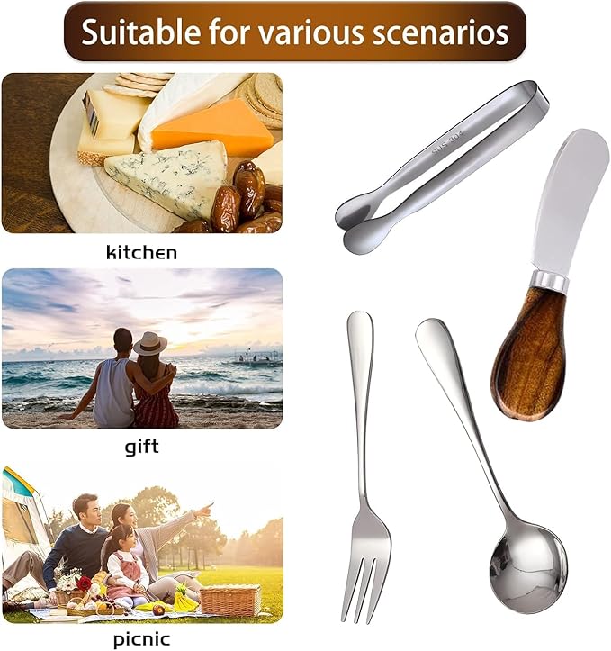 Charcuterie Accessories (14 Pcs), Cheese Spreaders for Charcuterie Board, Mini Serving Spoons, Forks and Mini Serving Tongs - Charcuterie Utensils for Butter, Cheese and Pastry Making