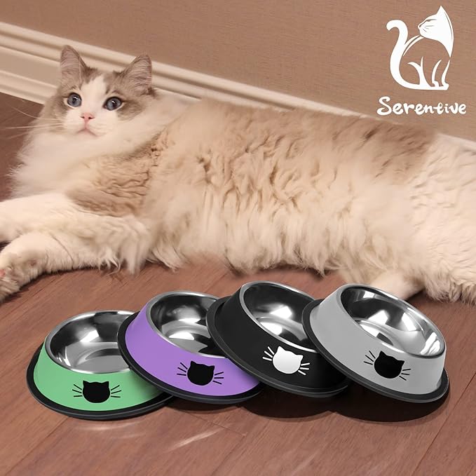 3Pcs Cat Bowls Non-Slip Stainless Steel Small Cat Food Bowl Unbreakable Thick Rubber Base Easily Clean Lovely Color