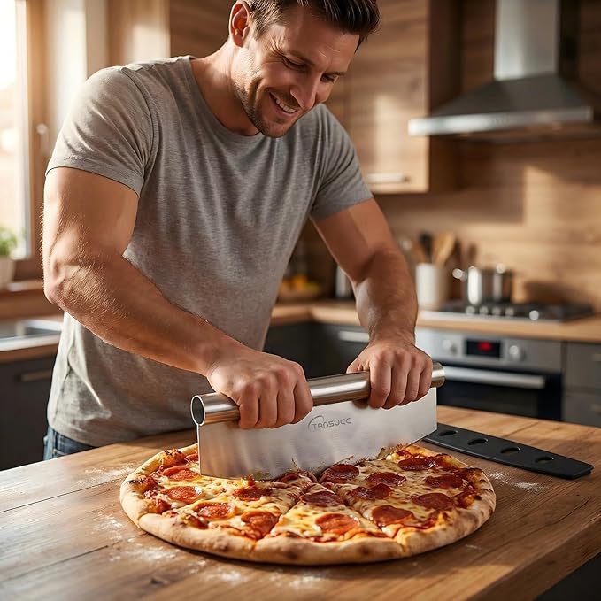 multifunctional Pizza Cutter, Razor Sharp Stainless steel pizza knife with Protective Cover-13.78inch, Professional Pizza Oven Accessories.