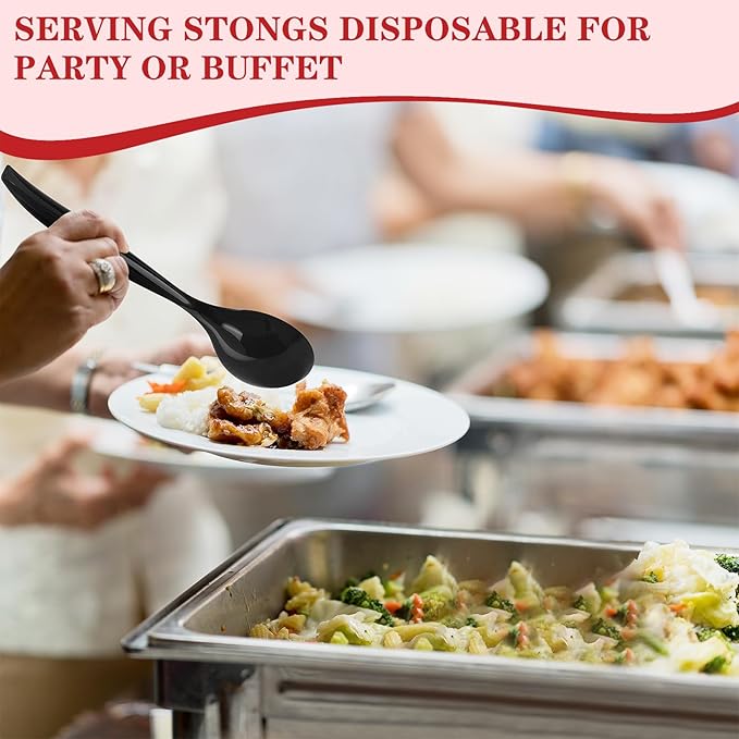 Mwellewm 10" Serving Spoons Plastic Serving Utensils 24 Packs Disposable Spoons for Buffet Large Heavy Duty Black Plastic Soup Spoons Catering Supplies for Parties Weddings Gatherings Holiday