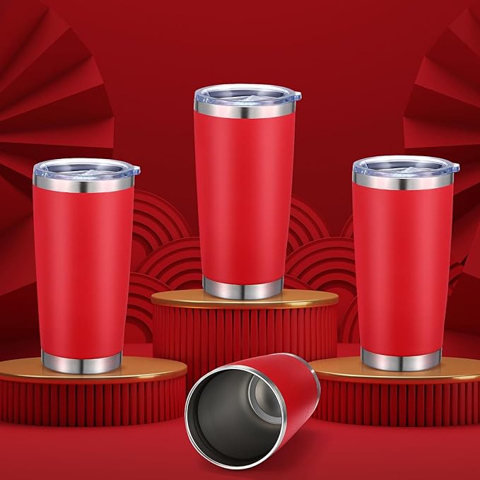 Sieral 36 Pack Stainless Steel Tumblers Bulk with Lids Double Wall Vacuum Insulated Coffee Cups Blank leakproof Powder Coated Tumblers for Engraving Wedding Graduation Party Favors(20 oz,Red)