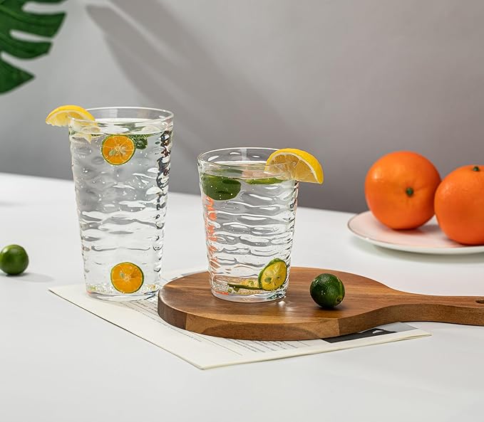 20-ounce Plastic Tumblers, Acrylic Drinking Glasses High-Balls, set of 6 Clear Reusable Plastic Cups, Stackable, BPA-Free, Shatter-Proof, Dishwasher-Safe