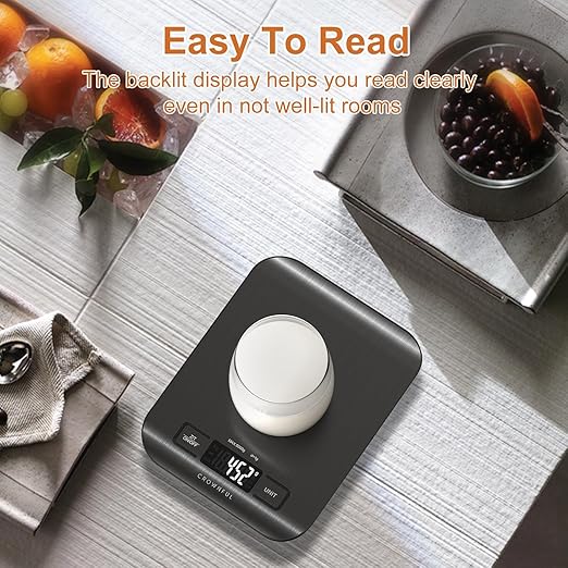 CROWNFUL Food Scale, 11 lb Digital Kitchen Scales with Built-in Coin Battery, Weight Ounces and Grams for Cooking and Baking, 6 Units with Tare Function, LCD Display, 304 Stainless Steel, Black