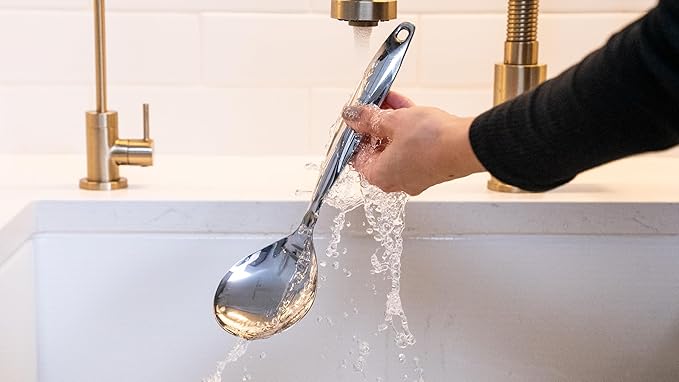 Stainless Steel Cooking Utensils Set, 5-Piece 304 Metal Kitchen Utensil Set (Spatula, Ladle, Slotted Turner, Spaghetti Server, Skimmer) – One-Piece Heavy Duty, Rustproof, Dishwasher Safe