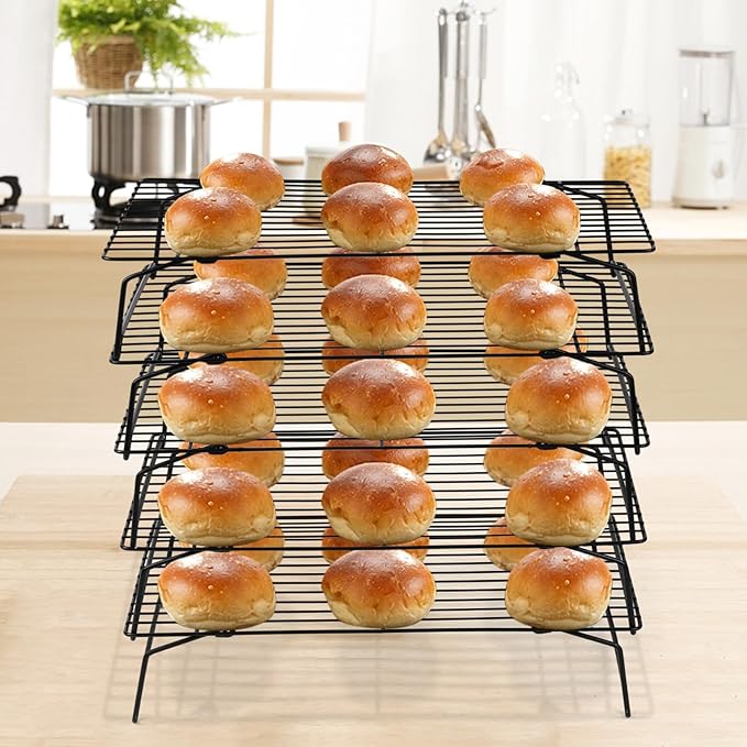 Leonyo 5-Tier Stackable Cooling Rack, Stainless Steel Baking Cooking Racks for Cooling Roasting Grilling, Oven Safe & Easy Clean, Collapsible & Heavy Duty,15" x 10", Black