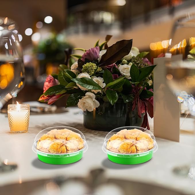 LNYZQUS 8oz Mini Cake Pans with Dome Lids 50 Pack, 4” Aluminum Pans Small Pie Tins Ramekins,Disposable Small Tart Baking Cups Individual Cake Tins Creme Brulee Contaniers-Green