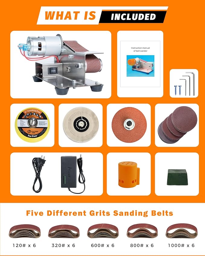 Mini Belt Sander, Electric Small Sander Knife Making Supplies, 7 Adjustable Speed Electric Knife Sharpener, Power Belt Grinder for Woodworking, Metal Working DIY (6.5'' x 6.8'' x 4.8'')