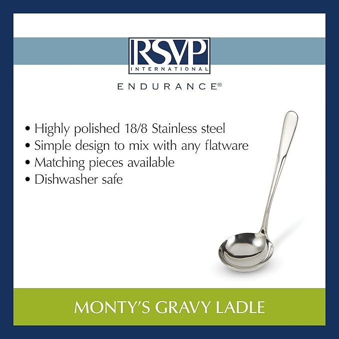 RSVP International Endurance Flatware Collection Stainless Steel, Dishwasher Safe, Gravy Ladle