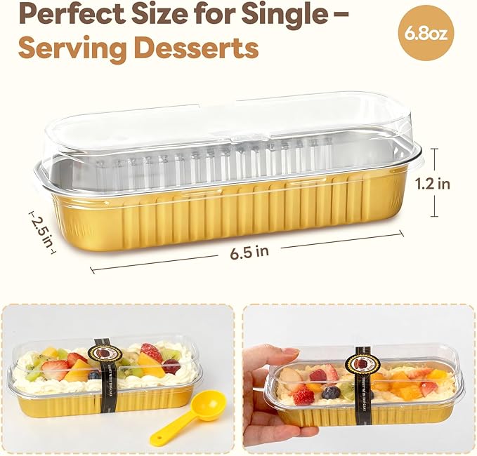 120 Pack Mini Loaf Pans with Lids and Spoons, 4-Color Assorted Aluminum Foil Baking Cake Tins (Black, Pink, Red, Yellow) - 6.8oz Disposable Mini Cake Pans for Baking, Gifting & Parties