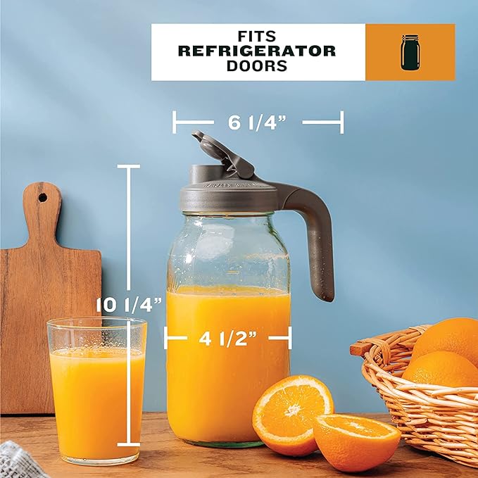 County Line Kitchen Glass Mason Jar Pitcher with Lid - Wide Mouth, 2 Quart (64 oz) - Heavy Duty, Leak Proof - Sun & Iced Tea Pitcher, Cold Brew Coffee, Breast Milk Storage, Water - Sky Blue