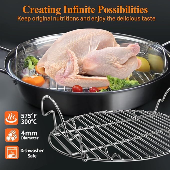 16.5inch Oval Roasting Rack for Oven, Thanksgiving Christmas Gifts for Mom Men Wife Cooking Home Chefs, Stainless Steel Cooling Rack with Handle, Wire Rack for Cooking, Grilling, Drying