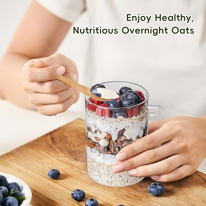 Overnight Oats Containers with Lids,16oz Overnight Oats Jars 4 Pack, Oatmeal Cups,Meal Prep Containers,Glass Meal Prep Containers with Lids,China Pudding Jars