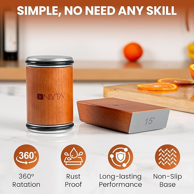 Nixta Rolling Knife Sharpener Kit β 3-Stage Manual Knife Sharpener for Kitchen, Chef & Serrated Knives β Knives Sharpener with Non-Slip Base β Knife Sharpening Kit