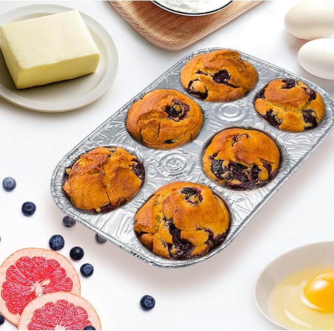 Muffin Pan 6-Cup Cupcake Aluminum Pans Favorite Muffin Tin Size for Baking Cupcakes - Standard Size (6-cup-20Pack)