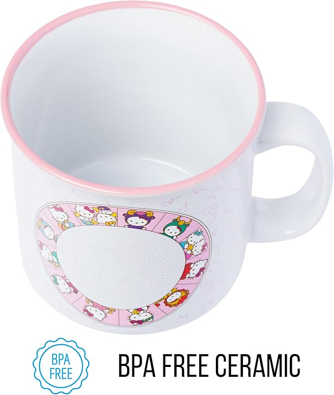 Silver Buffalo Sanrio Hello Kitty Zodiac Signs Wheel Ceramic Camper Mug with Laser Treatment, 20 Ounces