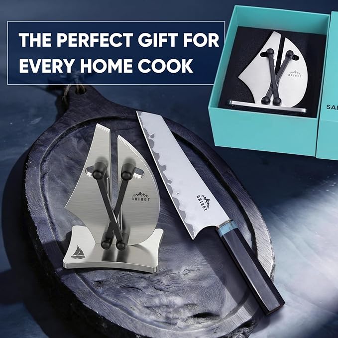 VN3 Professional Knife Sharpener | 3-Action Streamlined Sailboat Design for Effortless Knife Sharpening - The Ultimate Tool for Precision 11 to 21 Degree Angles (Upgrade Stainless Steel)