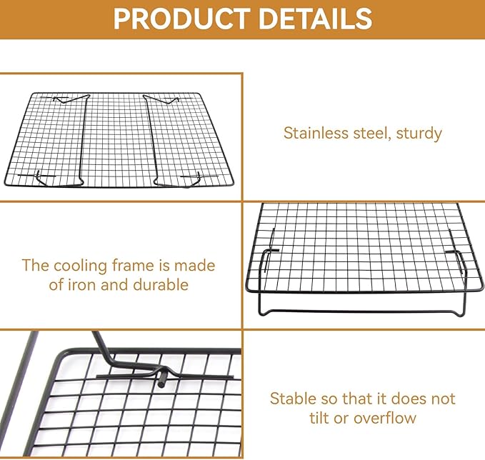 Cooling Rack for Cooking and Baking, 16.9x11in Cookie Baking Rack Collapsible Folding Legs Wire Grid Nonstick Cooling Pan for Roasting & Grilling & Cooking