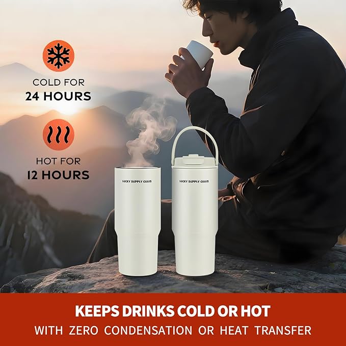 ANEWSIR Water Bottle 24 Oz/Stainless Steel Tumbler with Straw - Vacuum Insulated Water Bottle for Home, Office or Car Reusable Cup With straw,Cold for 12 Hrs or Iced for 24 Hrs(White)