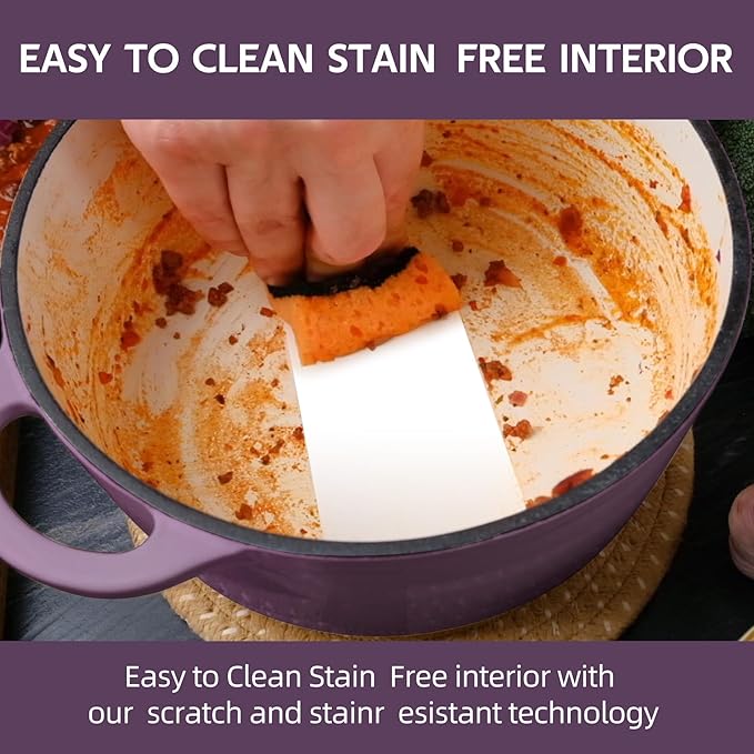 4 Quart Dutch Oven Enameled Cast Iron with Lid - Big Dual Handles - Oven Safe up to 500°F - Classic Round Pot for Versatile Cooking Purple