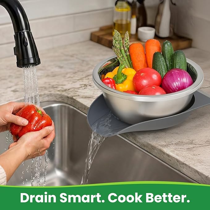 Hands-Free 304 Stainless Steel Strainer and Colander with Self-Draining Base, Kitchen Microporous Strainers for Rice Pasta Fruits and Vegetables