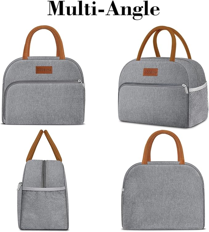 Coobiiya Lunch Bag Lunch Box for Women Men,Small Leak-proof Cute Lunch Tote Large Capacity Reusable Insulated Cooler Lunch Container for Work/Office/Picnic/Beach,Grey