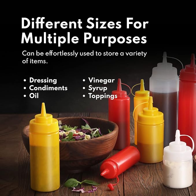 New Star Foodservice 12 oz Red Squeeze Bottle, Regular Mouth, Pack of 6