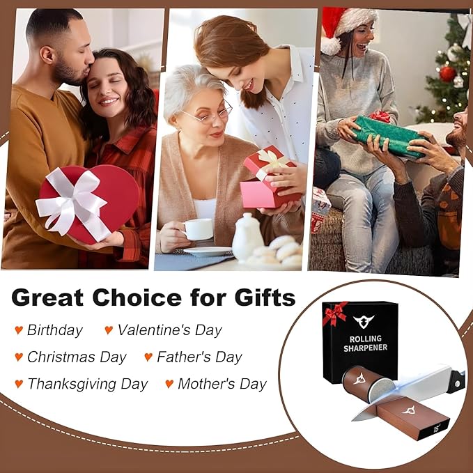 Rolling Knife Sharpener – High Carbon Stainless Steel Kitchen Knife Sharpener with 400,1000 Diamond & 3000 Ceramic Discs, 15° & 20° Sharpening Angles, Knife Sharpening Kit