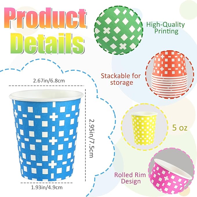 500Pack 5 oz Paper Cups, Multicolor Small Bathroom Mouthwash Disposable Paper Cups Dessert Dispenser for Home Use, Party, Picnic, Travel and Event, BBQ, 5 Colors